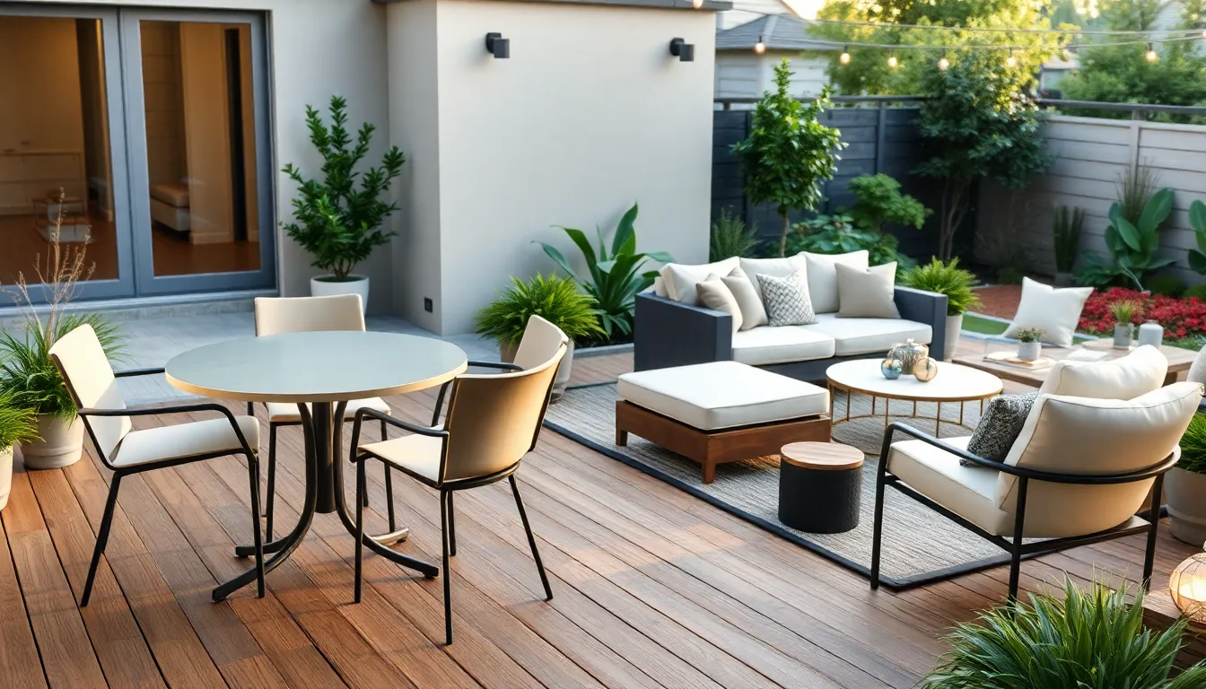 modern patio space with stylish furniture and inviting outdoor atmosphere.